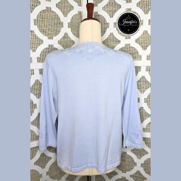 Christopher & Banks Light Blue Embroidered and Beaded 3/4 Sleeve Sweater Size S - Picture 7 of 12